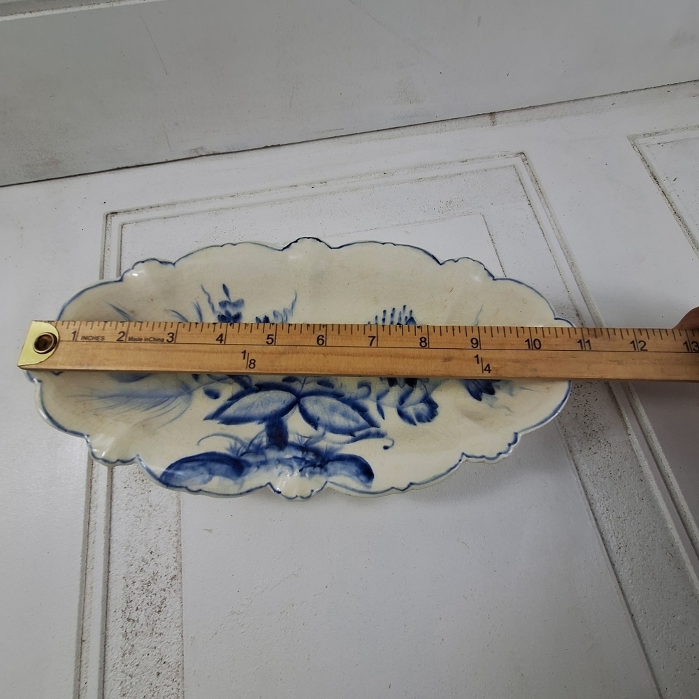 Vintage Blue and Off White Floral Elongated Plate - Picture 4 of 7